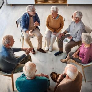 KI generiertes Bild mit Senioren in einer Gesprächsrunde